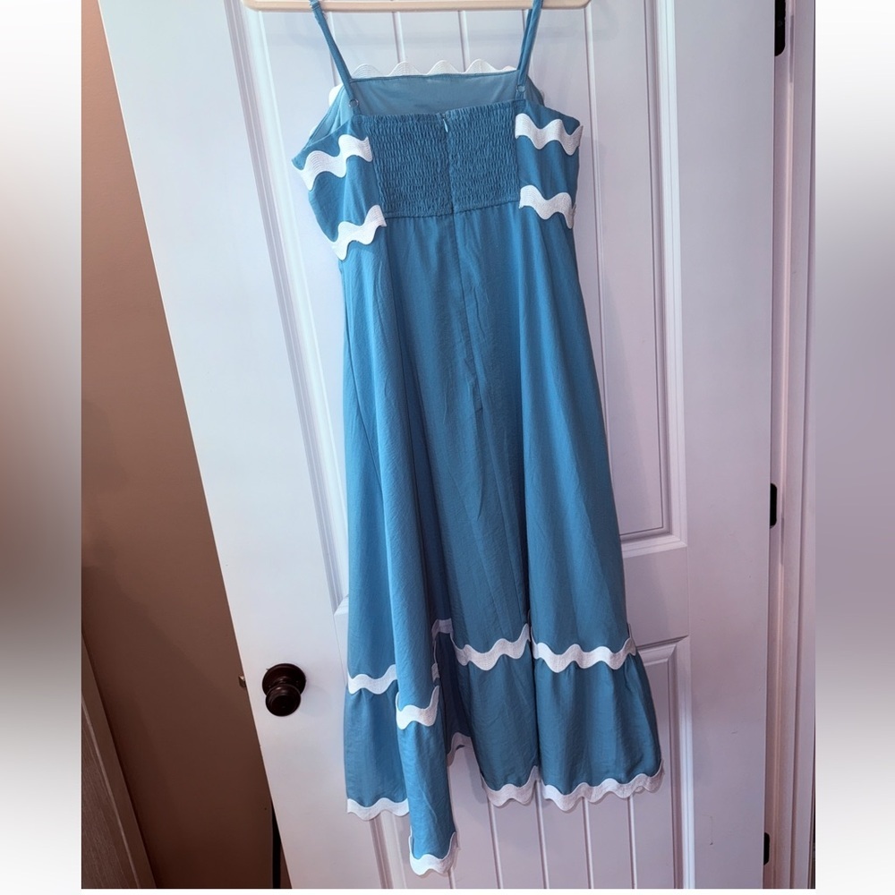 Women’s KIRUNDO blue and white Ric rac midi dress- Size medium - Picture 5 of 9